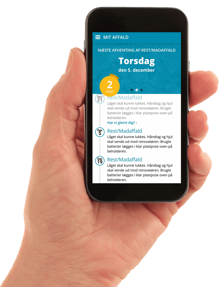 Hånd der holder en mobiltelefon